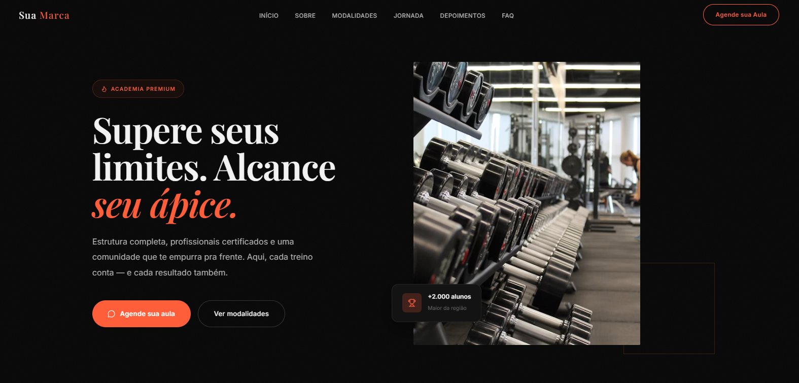 Prévia da Landing Page para Academia