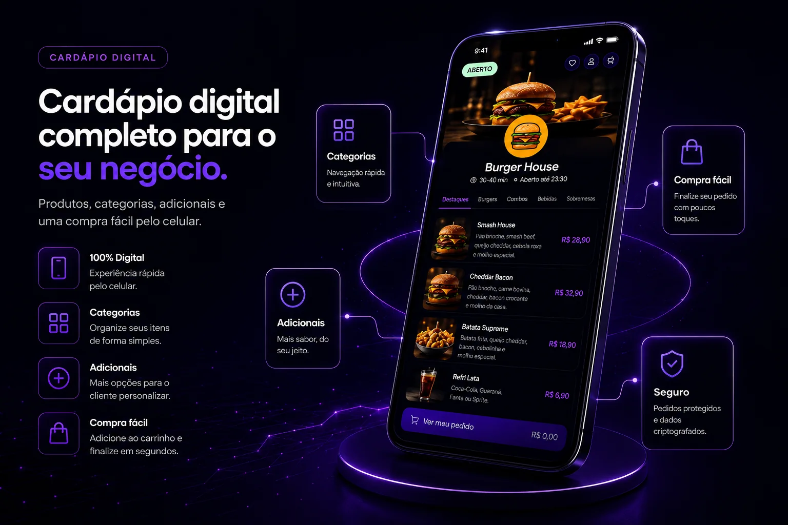 Exemplo de cardápio digital do ZYRON Delivery