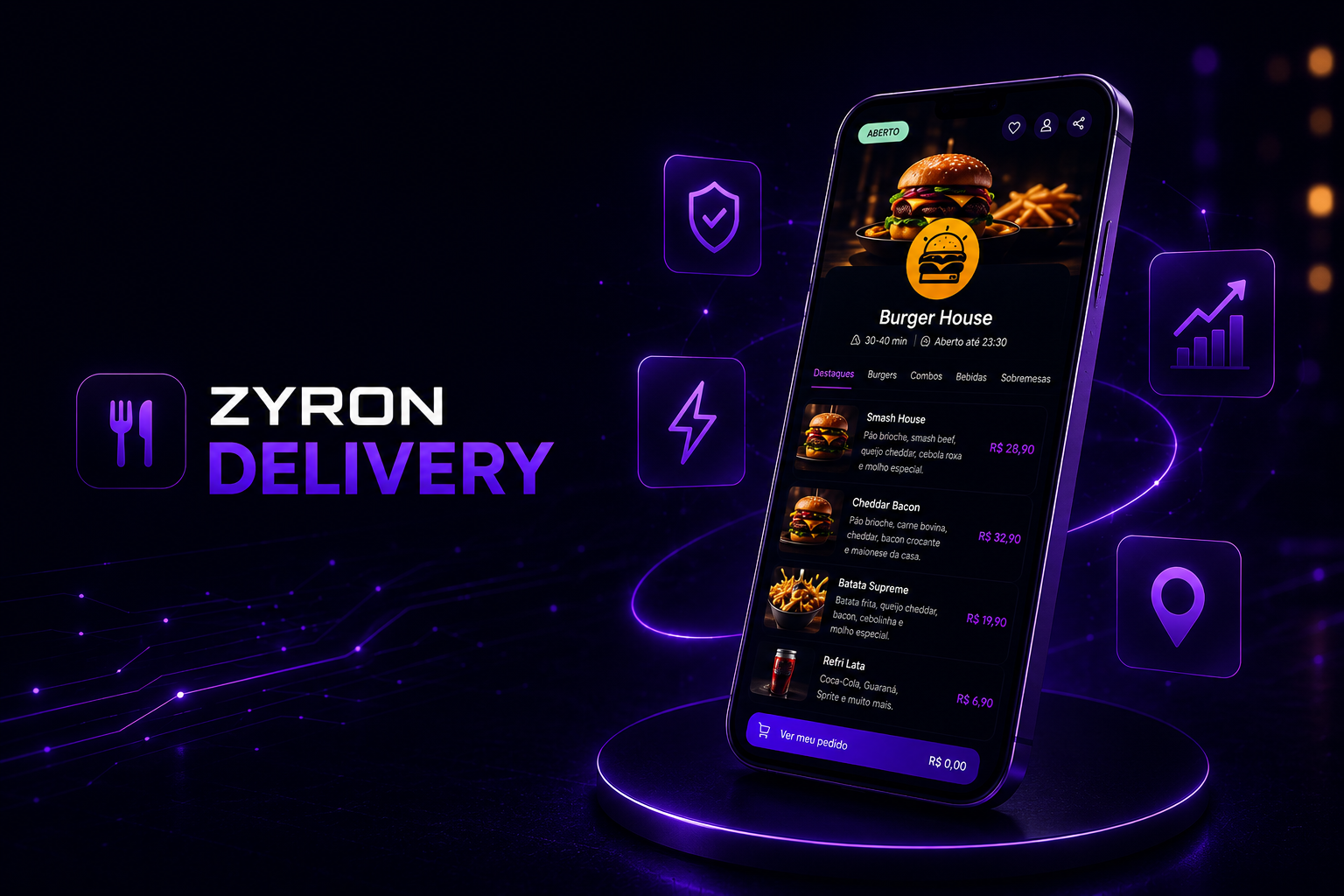 Painel administrativo do ZYRON Delivery
